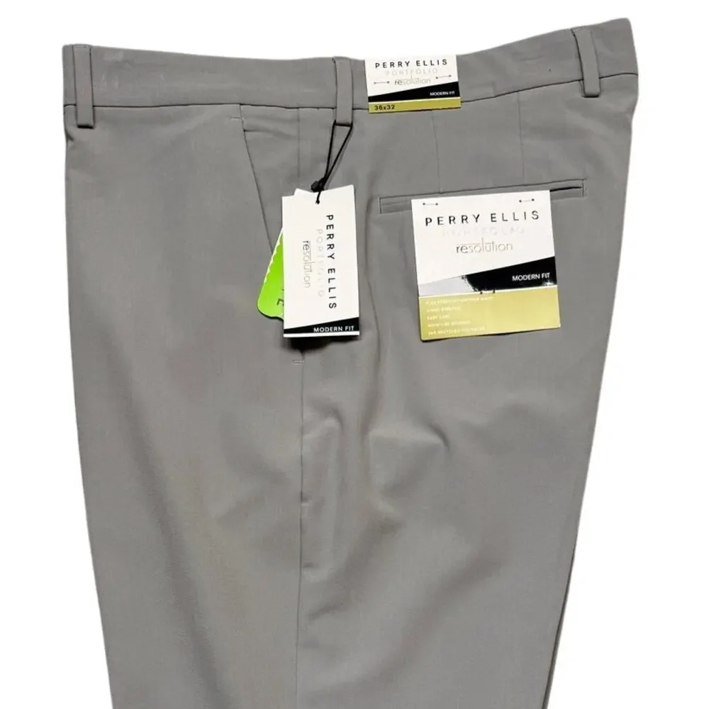 Perry Ellis Portfolio Men's Modern-Fit Stretch Pants  Chiseled Stone 36x32 $95